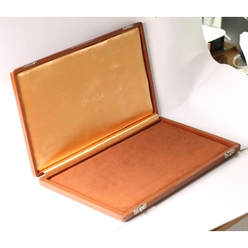 196 - Vintage Oversized Omega Display Box, Tan Leather bound case, Velvet interior, approximately 46x25cm