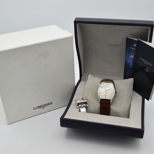 251 - GENTLEMAN'S LONGINES EVIDENZA AUTOMATIC RECTANGULAR, REF. L2.642.4, BOX & BOOKLETS + BUCKLE, CIRCA. ... 