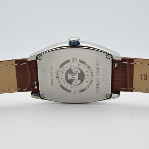 251 - GENTLEMAN'S LONGINES EVIDENZA AUTOMATIC RECTANGULAR, REF. L2.642.4, BOX & BOOKLETS + BUCKLE, CIRCA. ... 