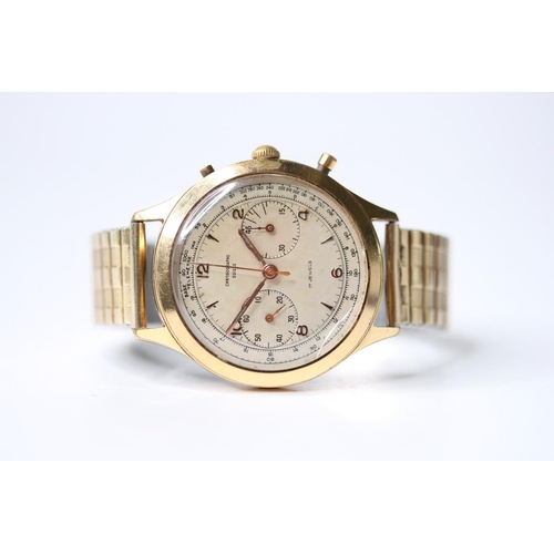27 - VINTAGE CHRONOGRAPHE SUISSE OVERSIZE, circular champagne dial with arabic numeral hour markers, two ... 