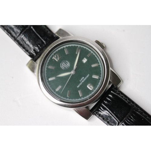 38 - *TO BE SOLD WITHOUT RESERVE* GENTLEMAN'S MG QUARTZ WRIST WATCH, circular green dial with baton hour ... 