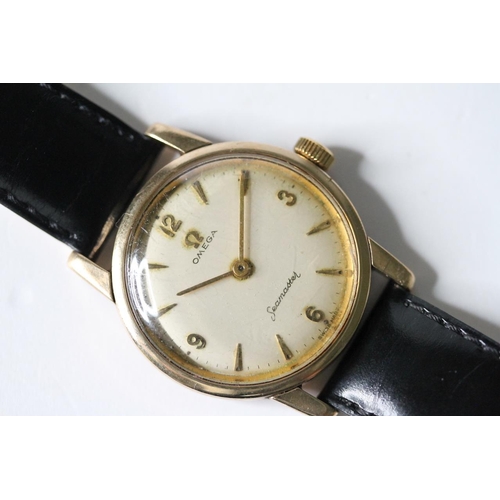 51 - VINTAGE 9ct OMEGA SEAMASTER DRESS WATCH ,  circular cream dial, Arabic and arrow hour markers, 33mm ... 