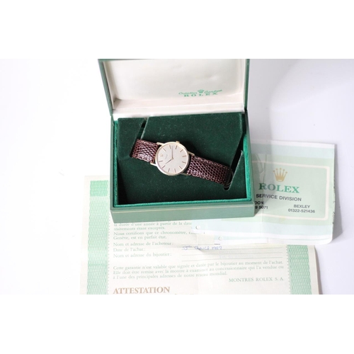 65 - VINTAGE 18CT ROLEX MANUAL WIND BOX AND PAPERS 1987, circular silver dial with baton hour markers, 31... 