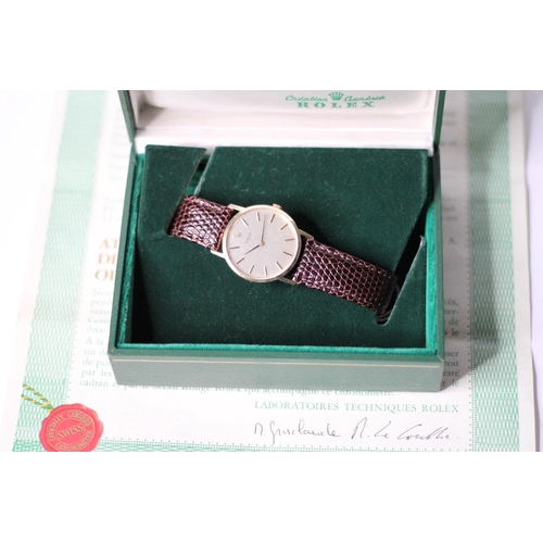 65 - VINTAGE 18CT ROLEX MANUAL WIND BOX AND PAPERS 1987, circular silver dial with baton hour markers, 31... 