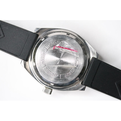 90 - *TO BE SOLD WITHOUT RESERVE* CARAVELLE SET-O-MATIC DIVERS WATCH, circular black dial with baton hour... 