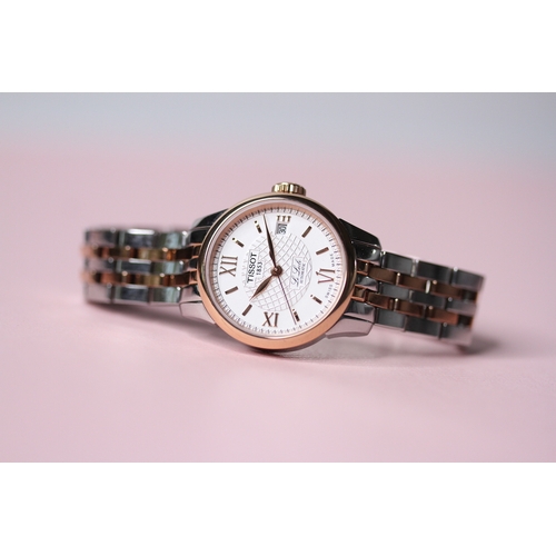 119 - LADIES TISSOT DATE LE LOCLE AUTOMATIC WRISTWATCH, circular cream dial with rose gold plated roman an... 