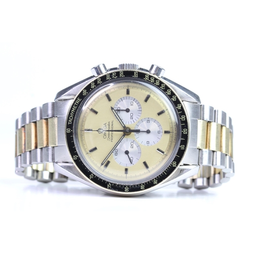 10 - OMEGA SPEEDMASTER PROFESSIONAL STEEL AND GOLD DD 145.022 CIRCA 1983, circular golden dial with baton... 