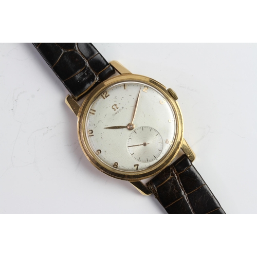 11 - 18CT OMEGA MANUAL WIND OVERSIZE CIRCA 1947 30T2, circa silver dial with arabic numeral hour markers,... 