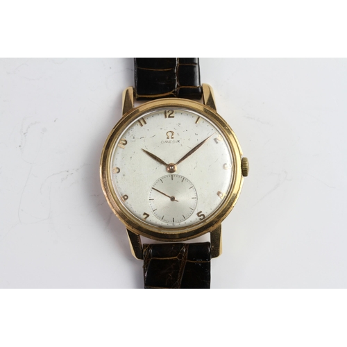 11 - 18CT OMEGA MANUAL WIND OVERSIZE CIRCA 1947 30T2, circa silver dial with arabic numeral hour markers,... 