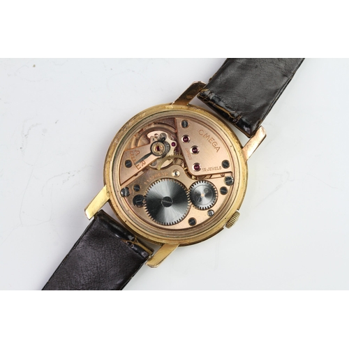 11 - 18CT OMEGA MANUAL WIND OVERSIZE CIRCA 1947 30T2, circa silver dial with arabic numeral hour markers,... 