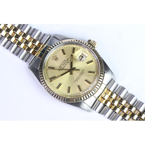 15 - ROLEX OYSTER PERPETUAL DATE JUST REFERENCE 16013 CIRCA 1982/83,  champagne dial, double baton hour m... 