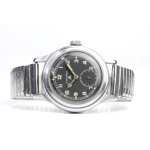 16 - RARE LONGINES 'DIRTY DOZEN' W.W.W MILITARY WATCH, black dial with white Arabic numerals, minute trac... 