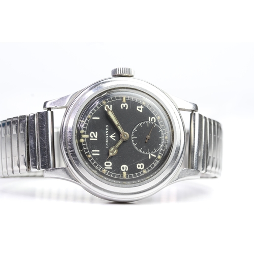 16 - RARE LONGINES 'DIRTY DOZEN' W.W.W MILITARY WATCH, black dial with white Arabic numerals, minute trac... 