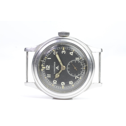 16 - RARE LONGINES 'DIRTY DOZEN' W.W.W MILITARY WATCH, black dial with white Arabic numerals, minute trac... 