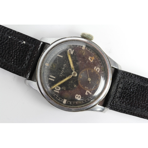 18 - DOXA GERMAN MILITARY WWII WATCH, black dial with Arabic numerals, outer track, subsidiary seconds di... 