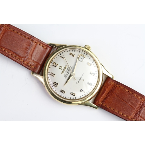 20 - 18CT OMEGA AUTOMATIC CHRONOMETER CONSTELLATION REFERENCE 1685415, circular dial with raised gold Ara... 