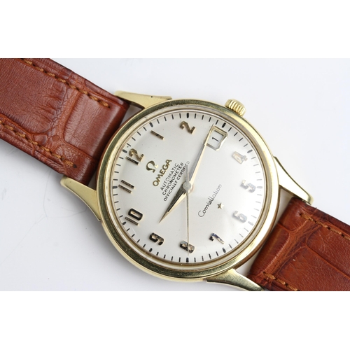 20 - 18CT OMEGA AUTOMATIC CHRONOMETER CONSTELLATION REFERENCE 1685415, circular dial with raised gold Ara... 
