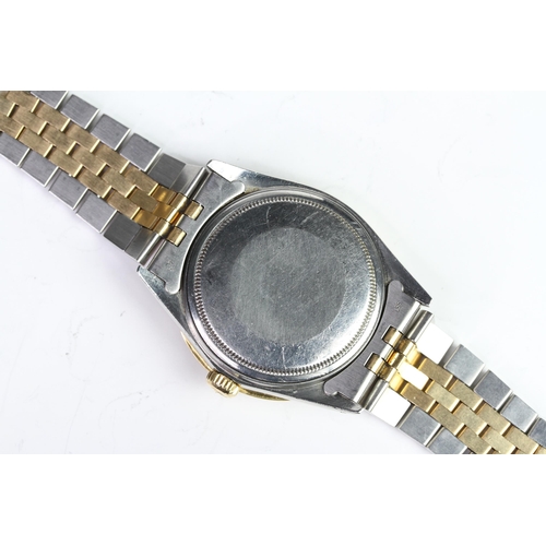 21 - ROLEX DATEJUST STEEL AND GOLD DIAMOND DOT DIAL REFERENCE 16013, circular champagne dial with diamond... 