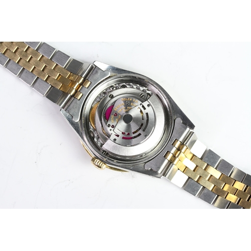 21 - ROLEX DATEJUST STEEL AND GOLD DIAMOND DOT DIAL REFERENCE 16013, circular champagne dial with diamond... 