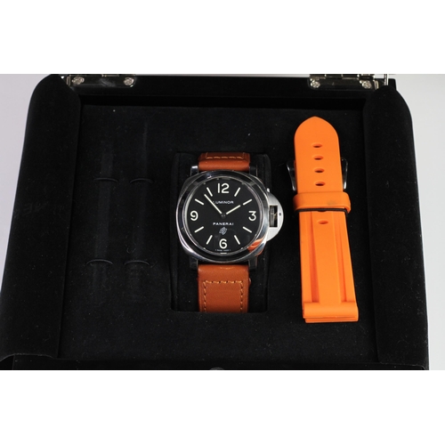 24 - PANERAI LUMINOR BASE LOGO WITH BOX AND RUBBER STRAP PAM00000, circular black dial with applied hour ... 