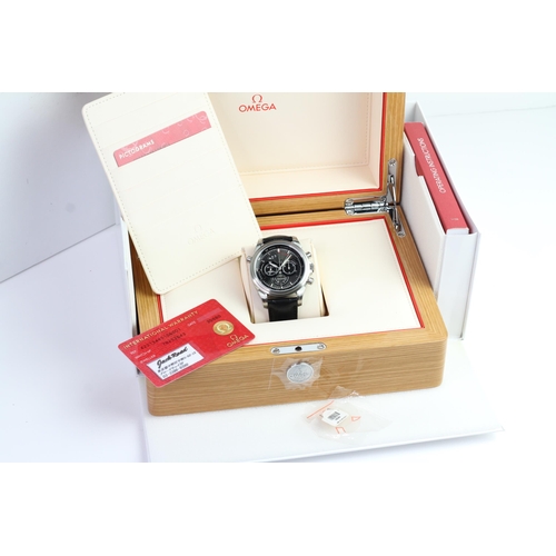 32 - UNWORN OMEGA DE VILLE CHRONOSCOPE CO-AXIAL RATTAPANTE WITH BOX AND PAPERS, STICKERED,  black dial, s... 