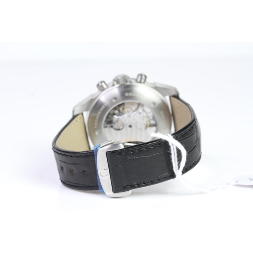 32 - UNWORN OMEGA DE VILLE CHRONOSCOPE CO-AXIAL RATTAPANTE WITH BOX AND PAPERS, STICKERED,  black dial, s... 