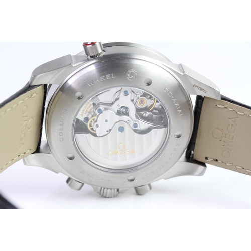 32 - UNWORN OMEGA DE VILLE CHRONOSCOPE CO-AXIAL RATTAPANTE WITH BOX AND PAPERS, STICKERED,  black dial, s... 