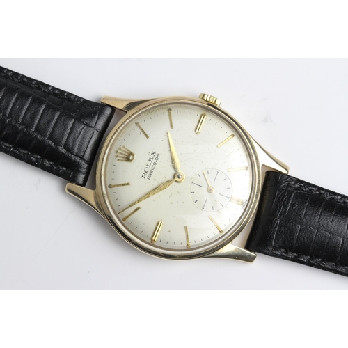39 - VINTAGE 9CT ROLEX PRECISION REFERENCE 12868, circular silver dial with baton hour markers, subsidiar... 
