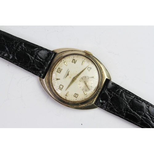 40 - 9CT LONGINES MANUAL WIND CIRCA 1958, circular cream patina dial with arabic and dagger hour markers,... 