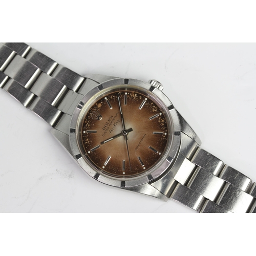 42 - ROLEX AIR KING REFERENCE 14010M CIRCA 2000, heavily patina brown dial with baton hour markers, 34mm ... 
