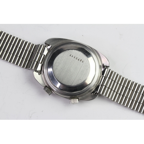 43 - VINTAGE JAEGER LE-COULTRE MEMOVOX AUTOMATIC E871, circular grey and orange dial with baton hour mark... 
