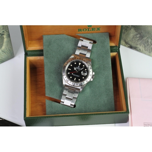53 - ROLEX EXPLORER II 16550 BOX AND PAPERS 1986, circular gloss black dial with applied cream patina hou... 