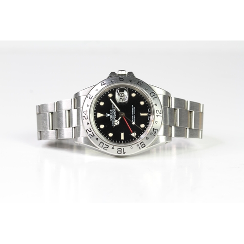 53 - ROLEX EXPLORER II 16550 BOX AND PAPERS 1986, circular gloss black dial with applied cream patina hou... 