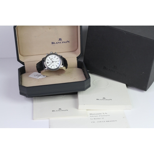 56 - BLANCPAIN LEMAN CHRONOGRAPH WITH BOX AND PAPERS 1996, white dial with three subsiday dials, date ape... 