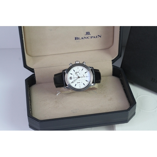 56 - BLANCPAIN LEMAN CHRONOGRAPH WITH BOX AND PAPERS 1996, white dial with three subsiday dials, date ape... 