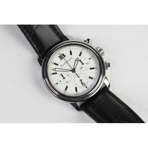 56 - BLANCPAIN LEMAN CHRONOGRAPH WITH BOX AND PAPERS 1996, white dial with three subsiday dials, date ape... 
