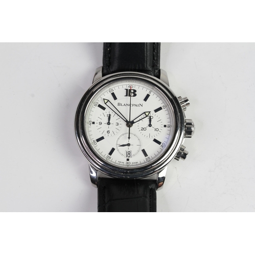 56 - BLANCPAIN LEMAN CHRONOGRAPH WITH BOX AND PAPERS 1996, white dial with three subsiday dials, date ape... 