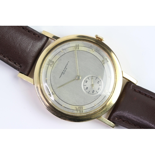7 - 18CT VINTAGE VACHERON CONSTANTIN MANUAL WIND, circular silver dial with roman numeral hour markers, ... 