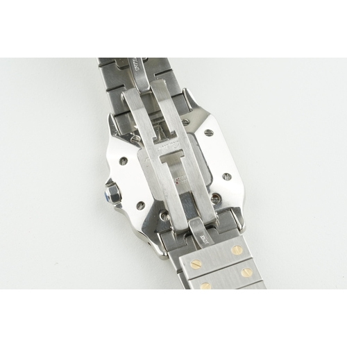 35 - CARTIER SANTOS STEEL & GOLD AUTOMATIC W/ BOX & GUARANTEE REF. 2961 CIRCA 1986, square white dial wit... 
