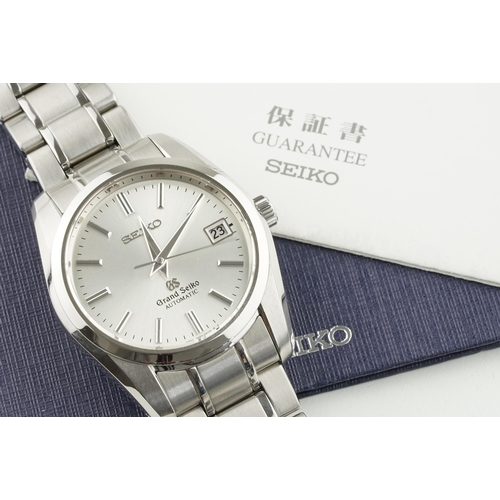 38 - GRAND SEIKO DATE AUTOMATIC FULL SET W/ BOX & GUARANTEE PAPERS REF. SBGR001, circular silver dial wit... 