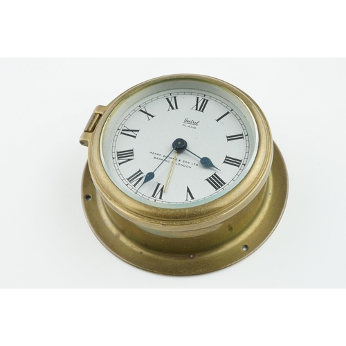 SESTREL BULKHEAD ALARM CLOCK BY HENRY BROWNE, circular dial with roman ...