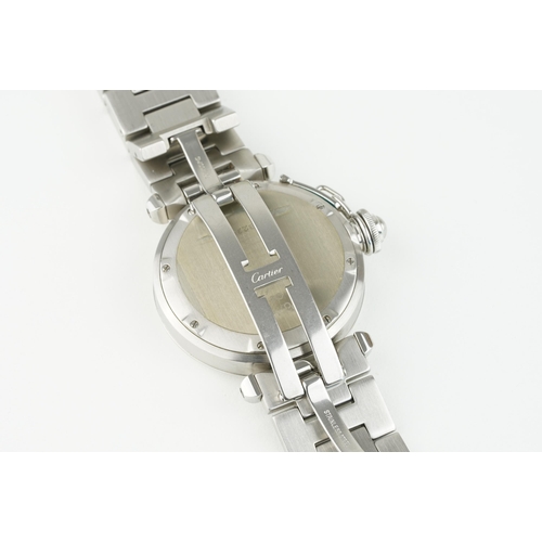 52 - CARTIER PASHA AUTOMATIC DATE WRISTWATCH W/ BOX & PAPERS REF. 2324, circular salmon dial with hour ma... 
