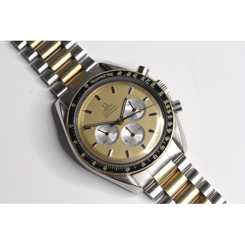 10 - OMEGA SPEEDMASTER PROFESSIONAL STEEL AND GOLD DD 145.022 CIRCA 1983, circular golden dial with baton... 