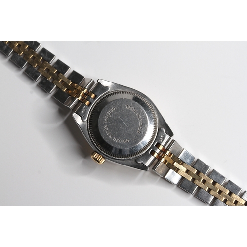 45 - ROLEX DATEJUST STEEL AND GOLD MOTHER OF PEARL DIAL 6917, circular aftermarket mother of pearl dial w... 