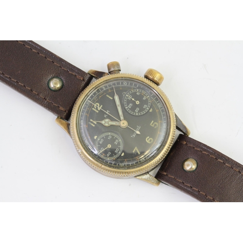 42 - K.M HANHART WW2 GERMAN MILITARY MONOPUSHER CHRONOGRAPH, circular black dial with arabic numeral hour... 