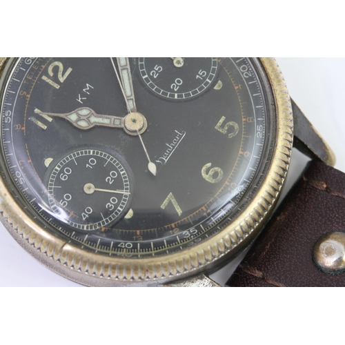 42 - K.M HANHART WW2 GERMAN MILITARY MONOPUSHER CHRONOGRAPH, circular black dial with arabic numeral hour... 