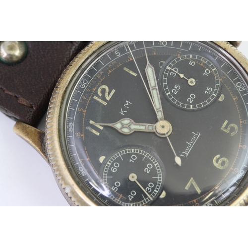 42 - K.M HANHART WW2 GERMAN MILITARY MONOPUSHER CHRONOGRAPH, circular black dial with arabic numeral hour... 