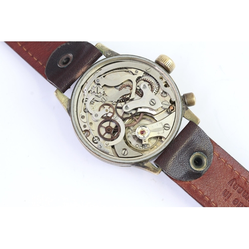 42 - K.M HANHART WW2 GERMAN MILITARY MONOPUSHER CHRONOGRAPH, circular black dial with arabic numeral hour... 