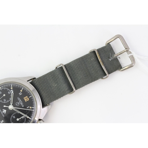 11 - VINTAGE LEMANIA MILITARY MONOPUSHER CHRONOGRAPH CIRCA 1960s, circular black dial with arabic numeral... 