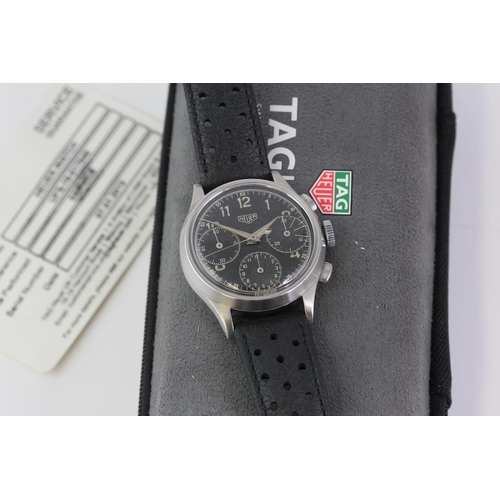 13 - VINTAGE HEUER CHRONOGRAPH REFERENCE 2443 WITH SERVICE POUCH AND GUARANTEE, circular black dial with ... 